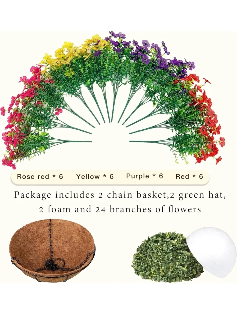 Outdoor Decorative Hanging Basket with Multicolor Flowers